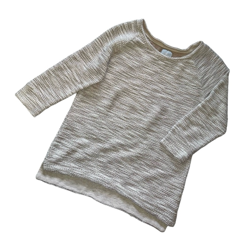 Sunday Textured Ivory & Beige 3/4 Sleeve Sweater Metallic Detail Size Small